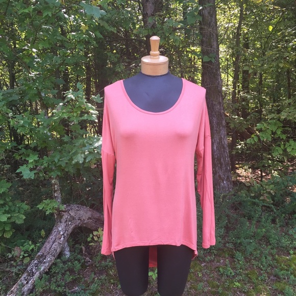 BKEred Open Back Top S Soft Coral High Low Hem Shirt Spring Pullover - Picture 2 of 8